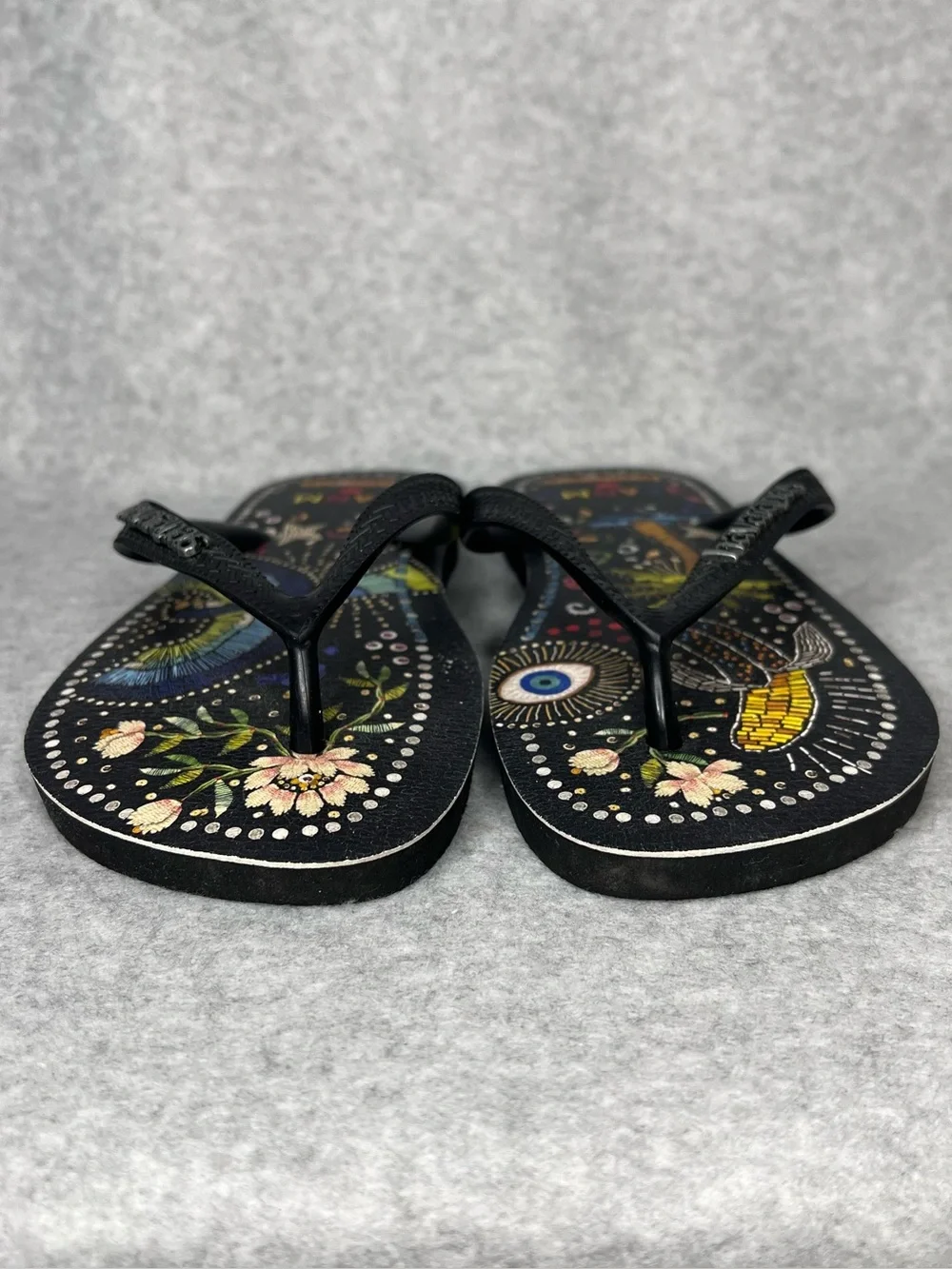 Farm Rio Black Multi Sandal in Black Havaianas Thong Flip Flops Women’s Size 7/8 - Picture 3 of 16